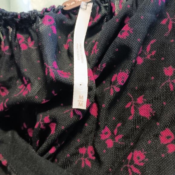 Free People Sweetie Pie Black Floral Mesh Blouse M - Picture 7 of 8